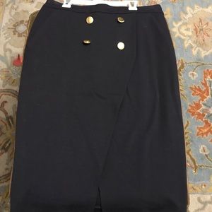 HARVE BENARD Navy Skirt Front Slit & Gold Buttons